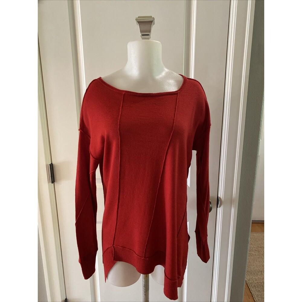EILEEN FISHER 100% Merino Wool Red Pullover Sweater Boat Neck Size -M